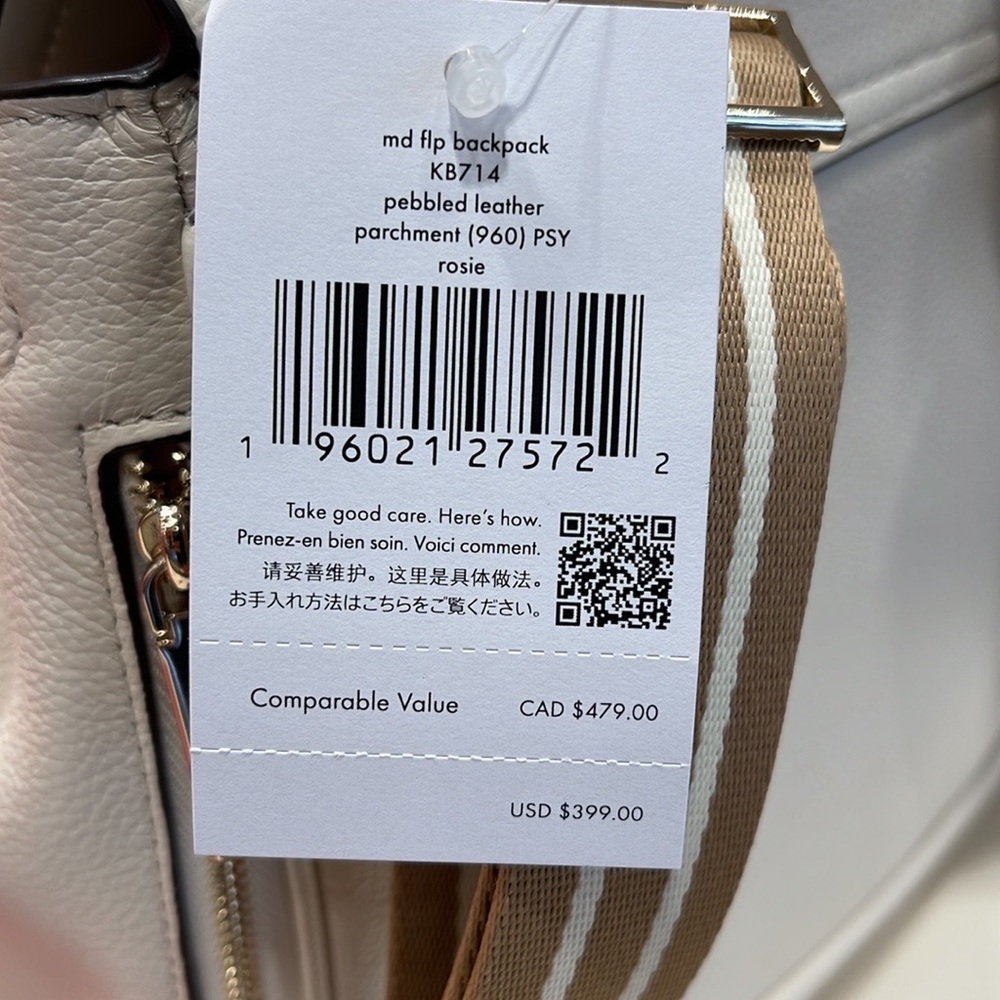 Kate Spade Rosie Medium Flap Backpack 
K8714 pebbled leather Parchment rosie
NWT - Picture 15 of 16